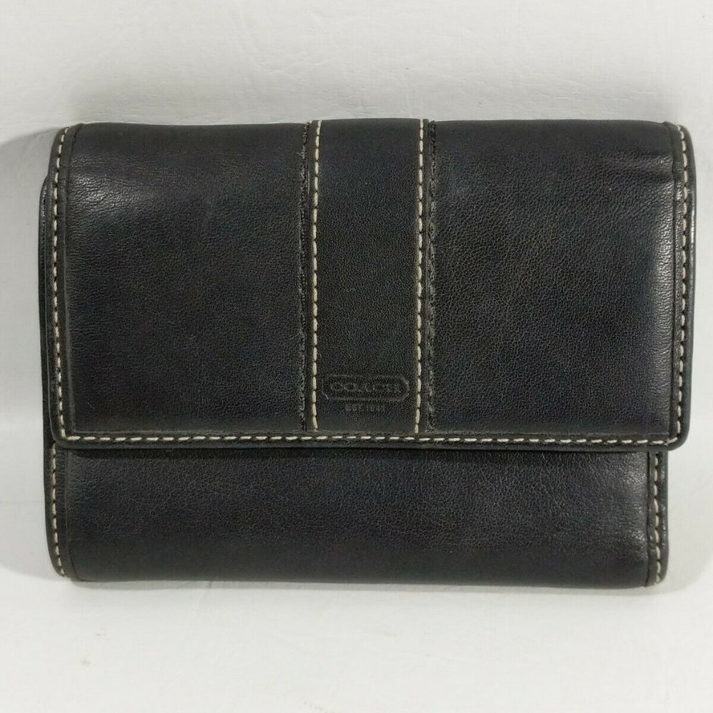 COACH Black Leather Ladies Womens Wallet Trifold
